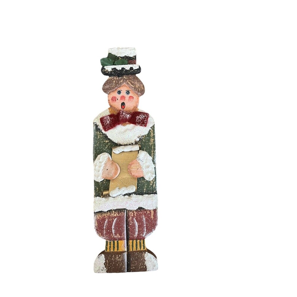 Vintage Wooden Christmas Carolers Hand-Painted Set Of 5 Rustic Victorian - Picture 3 of 7